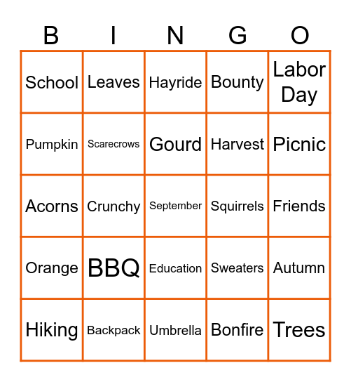 September Bingo Card