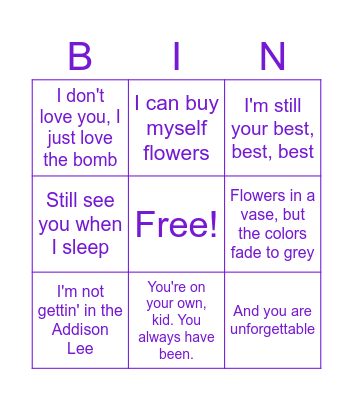 BINGO KARAOKE Bingo Card