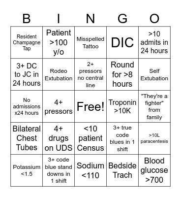 ICU BINGO - September Bingo Card