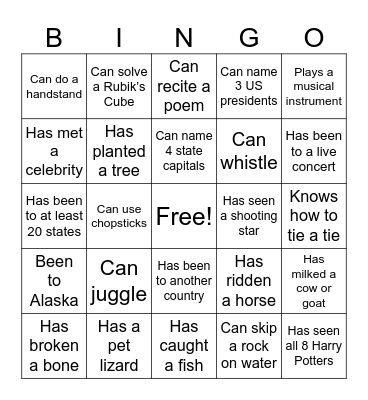 Social Bingo Card