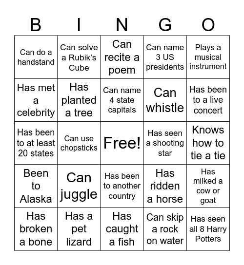 Social Bingo Card