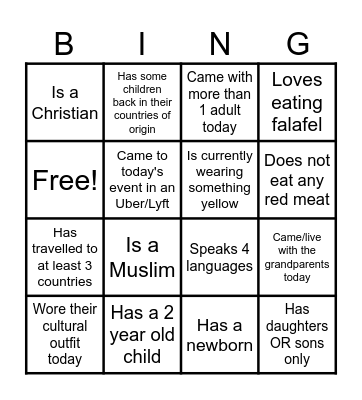 Family Convening 2 Bingo Card Bingo Card