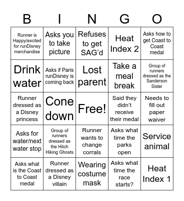 Disneyland Halloween Half Marathon Weekend Bingo Card