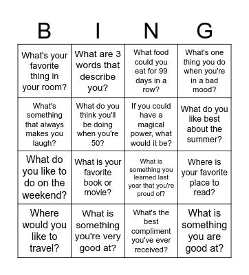 First Days of School Bingo Card