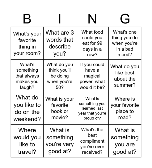 First Days of School Bingo Card