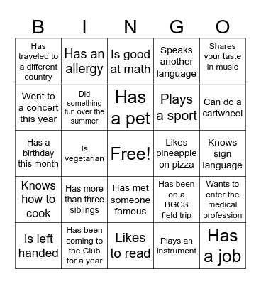 BGCS Bingo Card