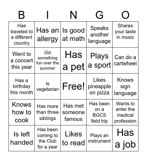 BGCS Bingo Card