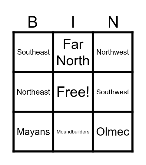 Native Americans Review Bingo Card