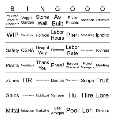 Oxbow PLC Bingo Card