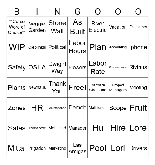 Oxbow PLC Bingo Card