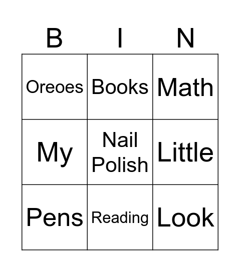 Random Words Bingo Card