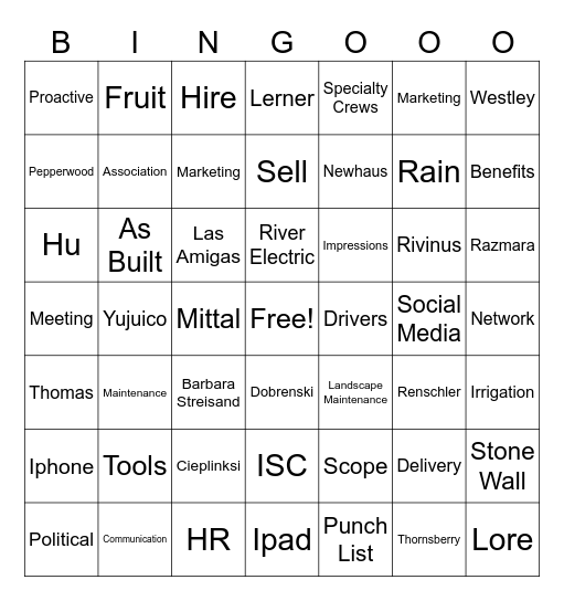 Oxbow PLC Bingo Card