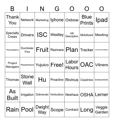 Oxbow PLC Bingo Card