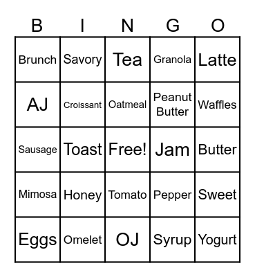 Breakfast BINGO Card