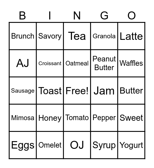 Breakfast BINGO Card