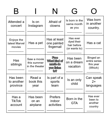 Getting to Know You BINGO! Bingo Card