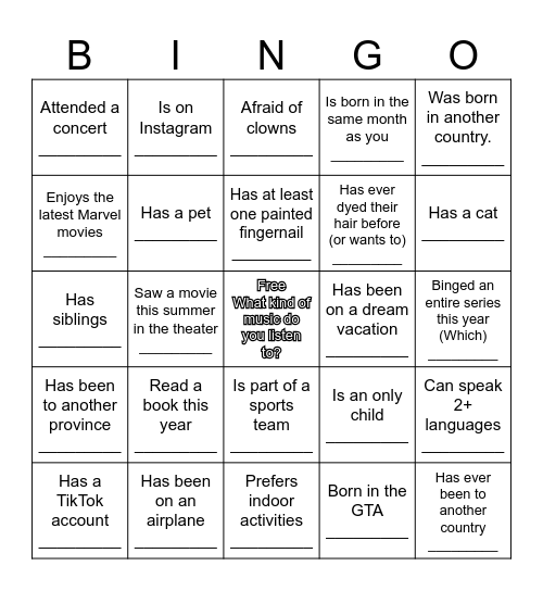 Getting to Know You BINGO! Bingo Card