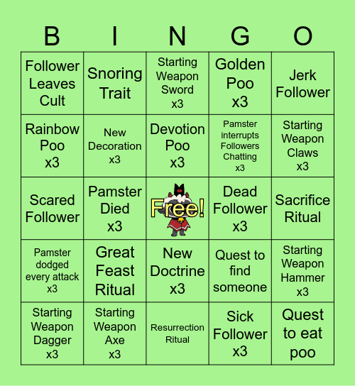 Cult of the Lamb Bingo! Bingo Card