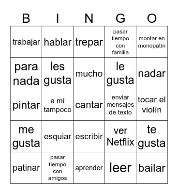 Las actividades Bingo Card