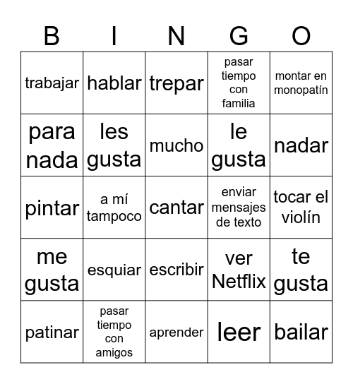 Las actividades Bingo Card