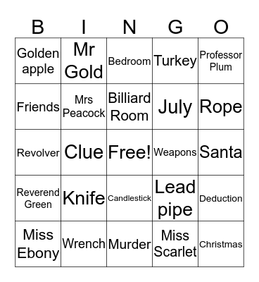 Cluedo Bingo Card