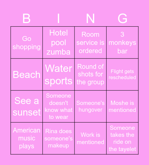 Rinas Bachelorette Bingo Card