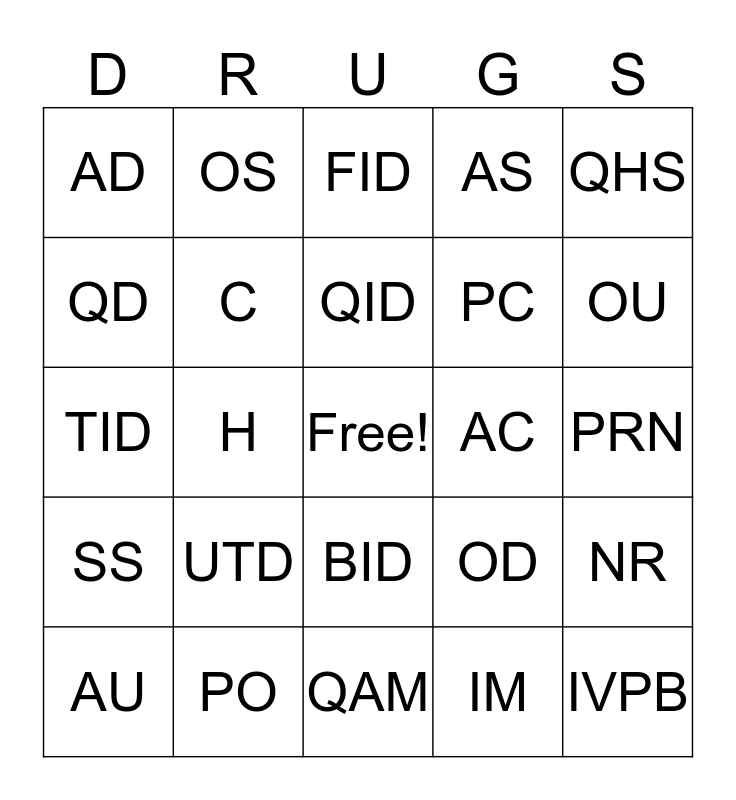 Sig Codes Bingo Card