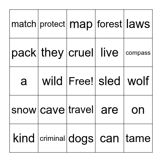 White Fang Bingo Card