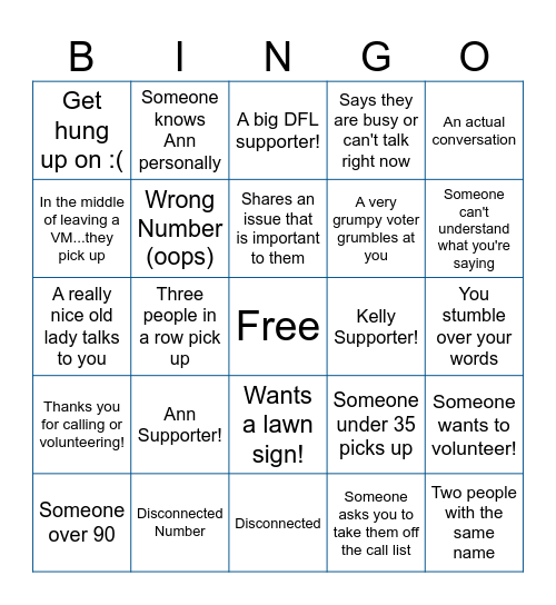 Phonebank Bingo! Bingo Card