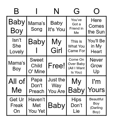 Song Titles Bingo Card