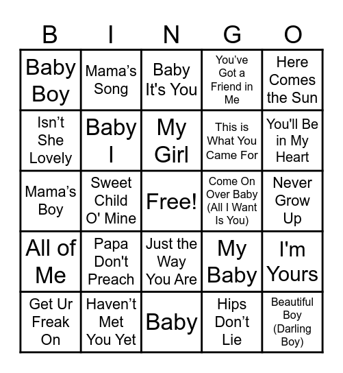 Song Titles Bingo Card