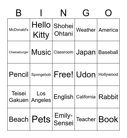 Self Introduction Bingo Card