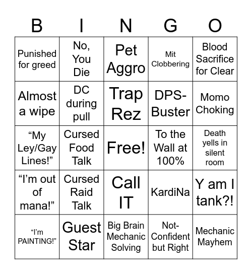 Not S'angs Bingo Card