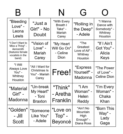 DIVAS Bingo Card