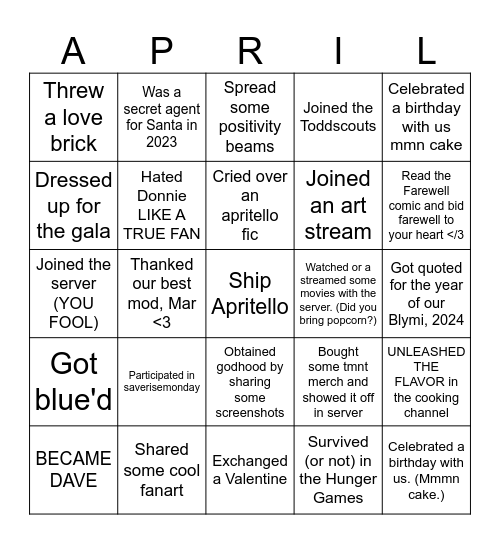 April Bingo Card