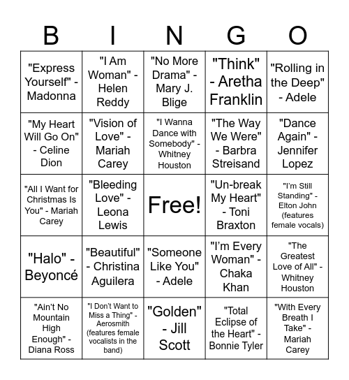 DIVAS Bingo Card