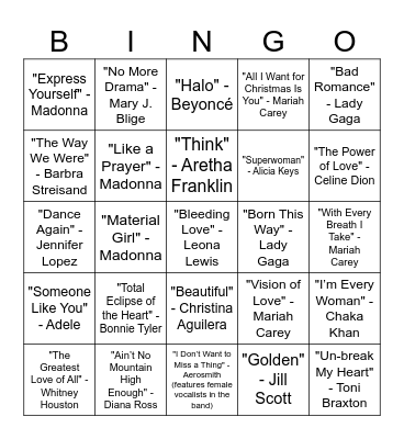 DIVAS Bingo Card