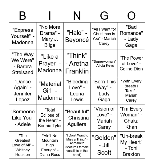 DIVAS Bingo Card