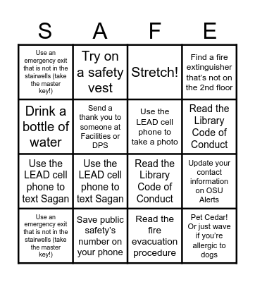 Safety Bingo Card