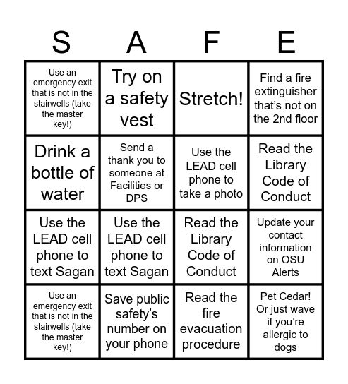 Safety Bingo Card