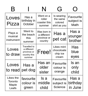 Let's Get To Know Each Other Bingo Card
