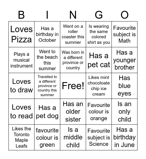 Let's Get To Know Each Other Bingo Card