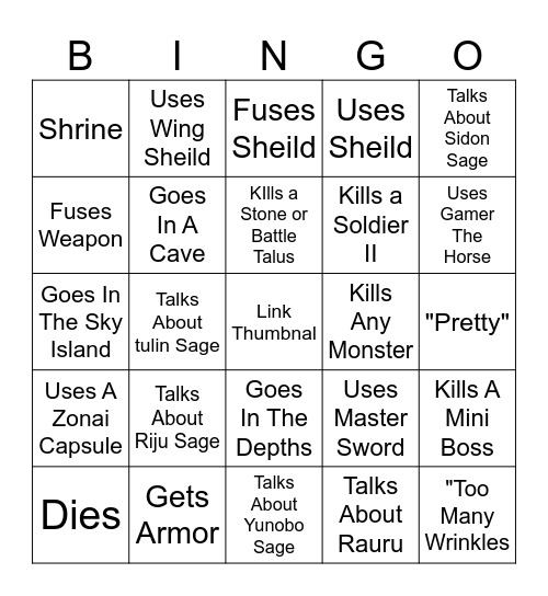 Totk Quinbobin Bingo Card