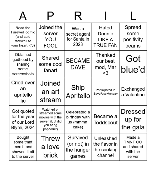 April Bingo Card