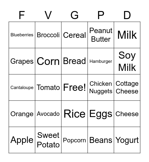 MyPlate Bingo Card