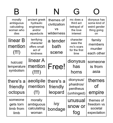 hymn to dionysus bingo Card