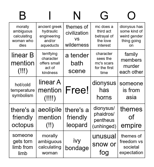hymn to dionysus bingo Card
