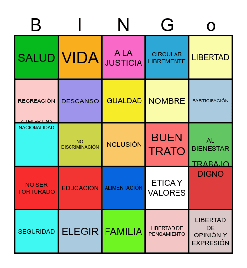 BINGO DERECHOS HUMANOS ORIGINAL Bingo Card