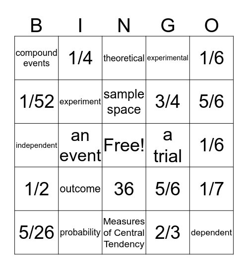 Probability Bingo Card
