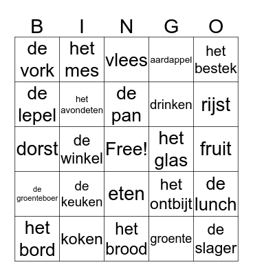 Eten en drinken Bingo Card